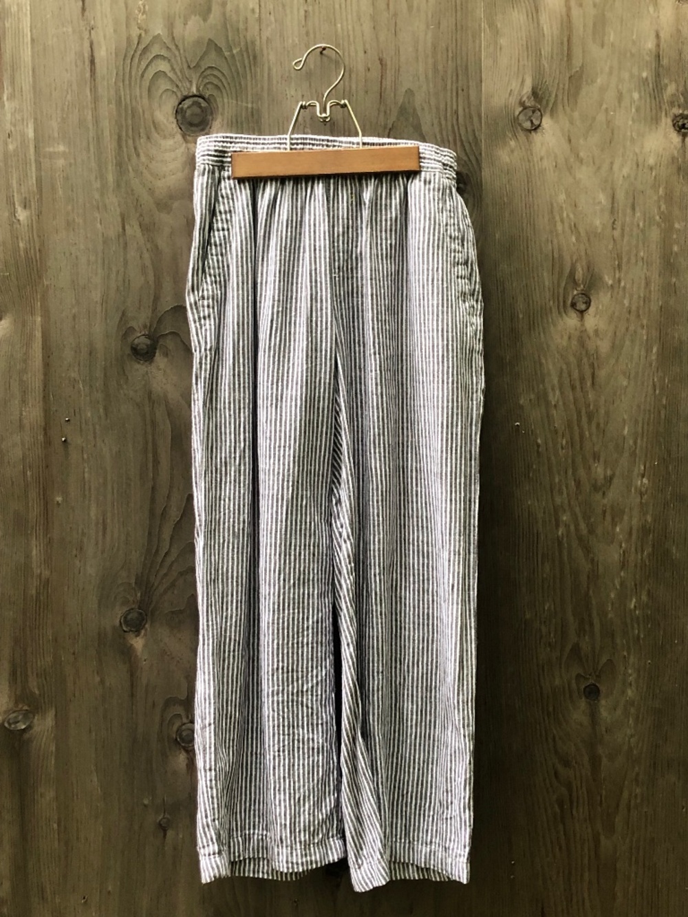 Linen Cotton striped elastic waist pants